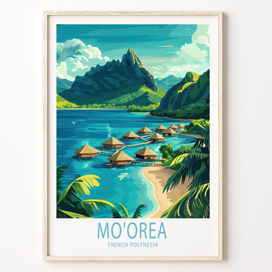 Mo'orea French Polynesia Overwater Bungalows Mountain Lagoon Poster