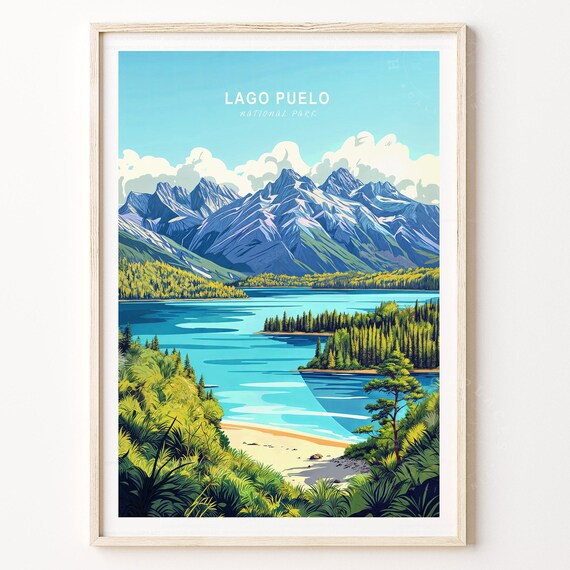 Lago Puelo National Park Turquoise Lake Snowy Andes Peaks Travel Poster