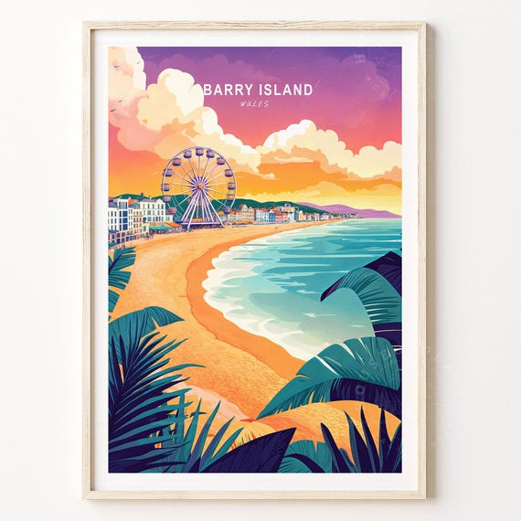 Barry Island Wales Travel Poster Wall Art Print Custom Minimalist Cityscape