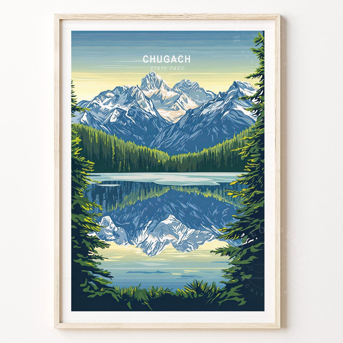 Chugach Alaska State Park Mountain Lake Reflection Vintage Travel Poster