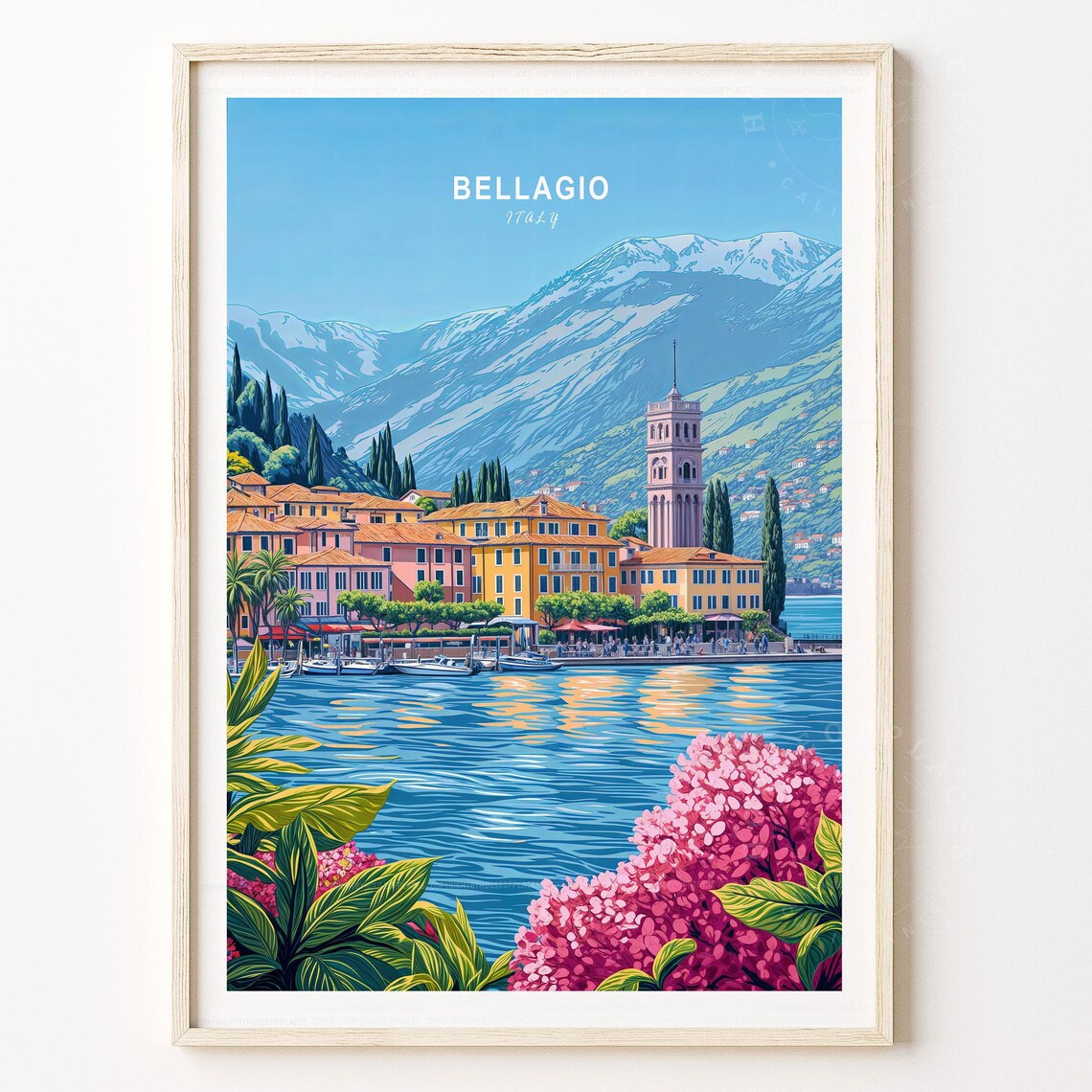 Bellagio Italy Lake Como Waterfront Minimalist Travel Poster