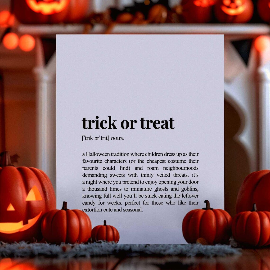 Trick Or Treat Definition Funny Dictionary Style Halloween Wall Art - Image 3