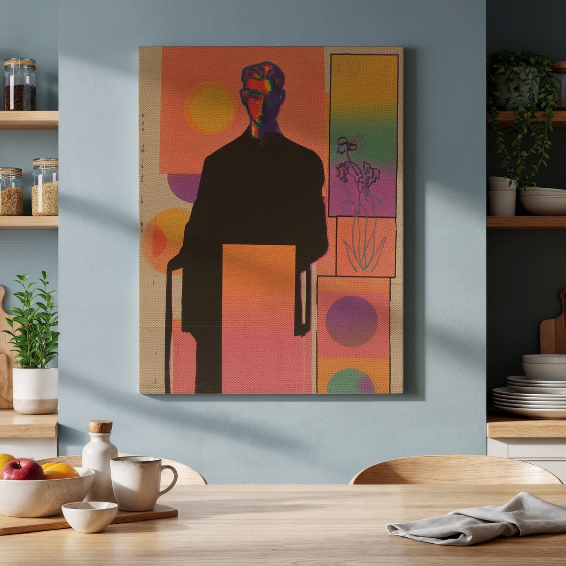 Abstract Silhouette Man with Sun Colorful Geometric Modern Wall Art