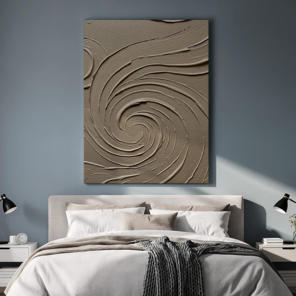 Framed Textured Beige Abstract Canvas Wall Art Neutral Spiral Plaster Effect Modern Minimalist 3d Painting For Elegant Living Room Decor