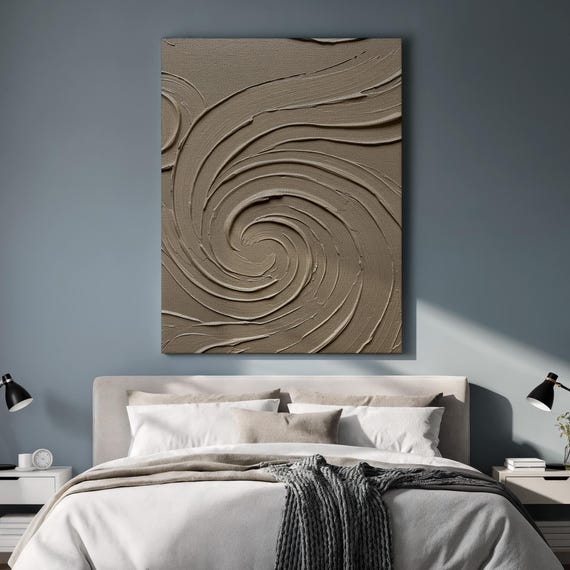 Framed Textured Beige Abstract Canvas Wall Art Neutral Spiral Plaster Effect Modern Minimalist 3d Painting For Elegant Living Room Decor