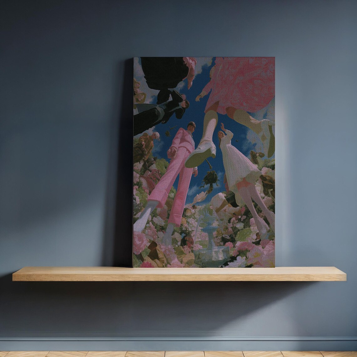 Dreamlike Floral Fashion Figures Whimsical Pink Garden Wall Art
