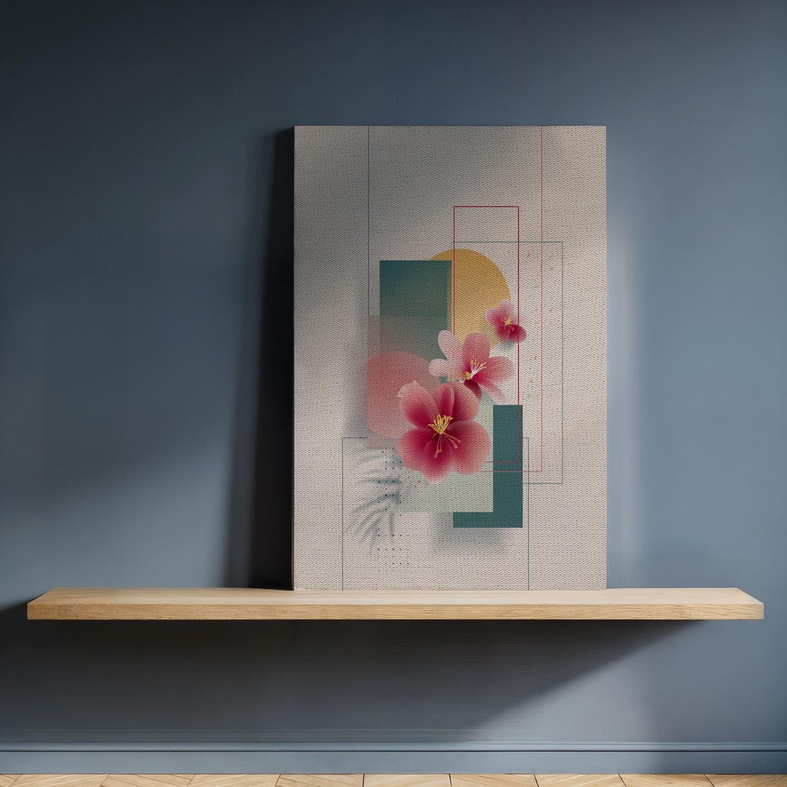 Pink Hibiscus Blossom Geometric Minimal Abstract Canvas Poster