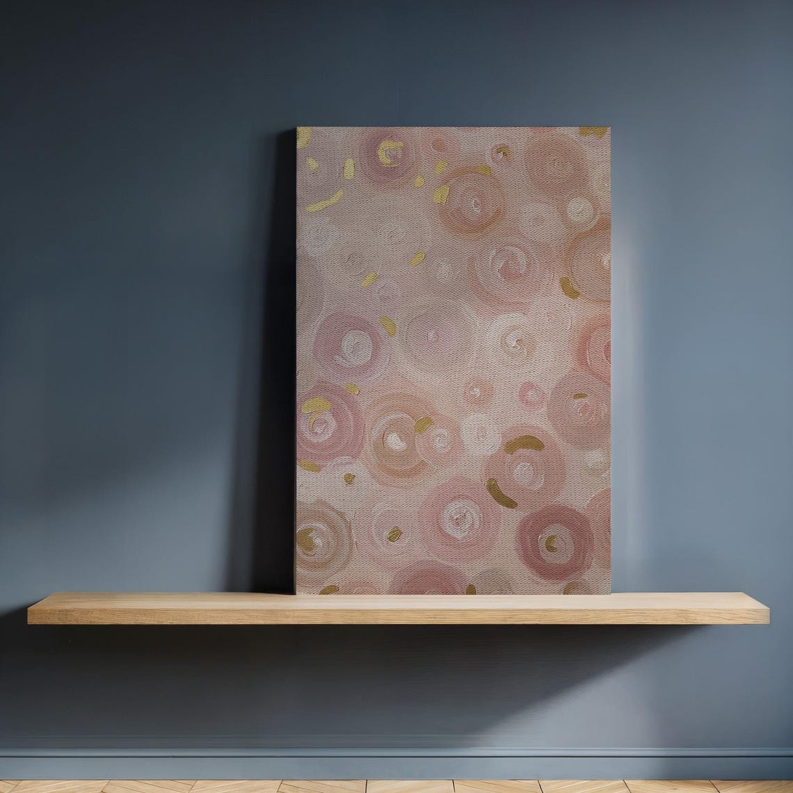 Pink And Gold Abstract Circles Canvas Wall Art Minimalist Modern Painting With Soft Pastel Tones Framed Gift For Elegant Contemporary