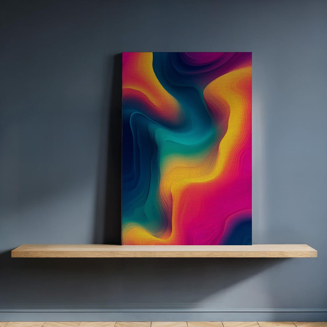 Abstract Fluid Color Wave Teal Pink Yellow Vibrant Modern Art Poster