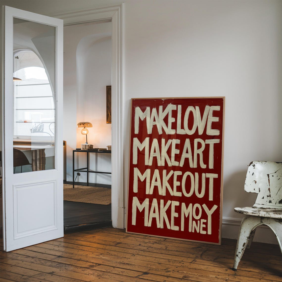 Make Love Make Art Make Out Make Money Red Typography Poster