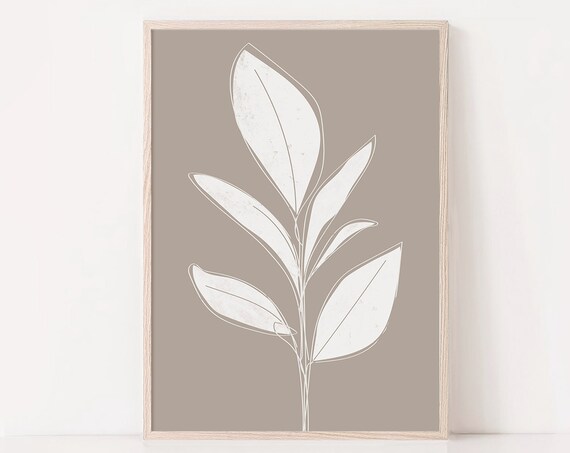 Beige Modern Leaf Print Leaf Illustration Print Tropical Wall Art Abstract Wall Art Minimalist Print Living Room Wall Art Wall Decor