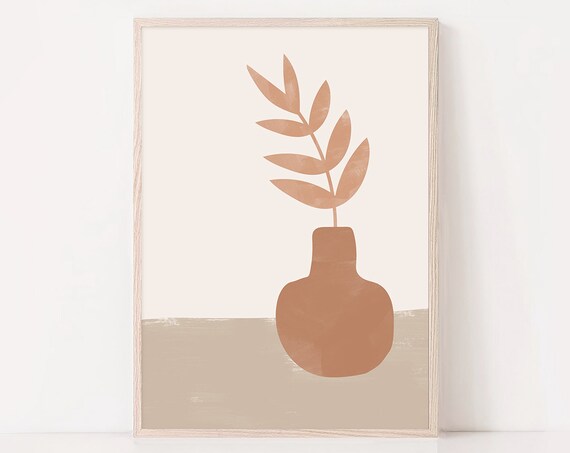 Potted Plant Print Pastel Palm Leaves Print Tropical Wall Art Terracotta Abstract Wall Art Minimalist Print Living Room Wall Art
