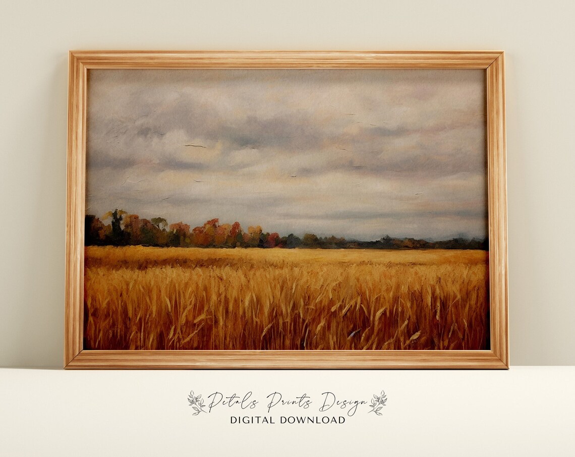 Vintage Autumn Corn Field Landscape Art Print