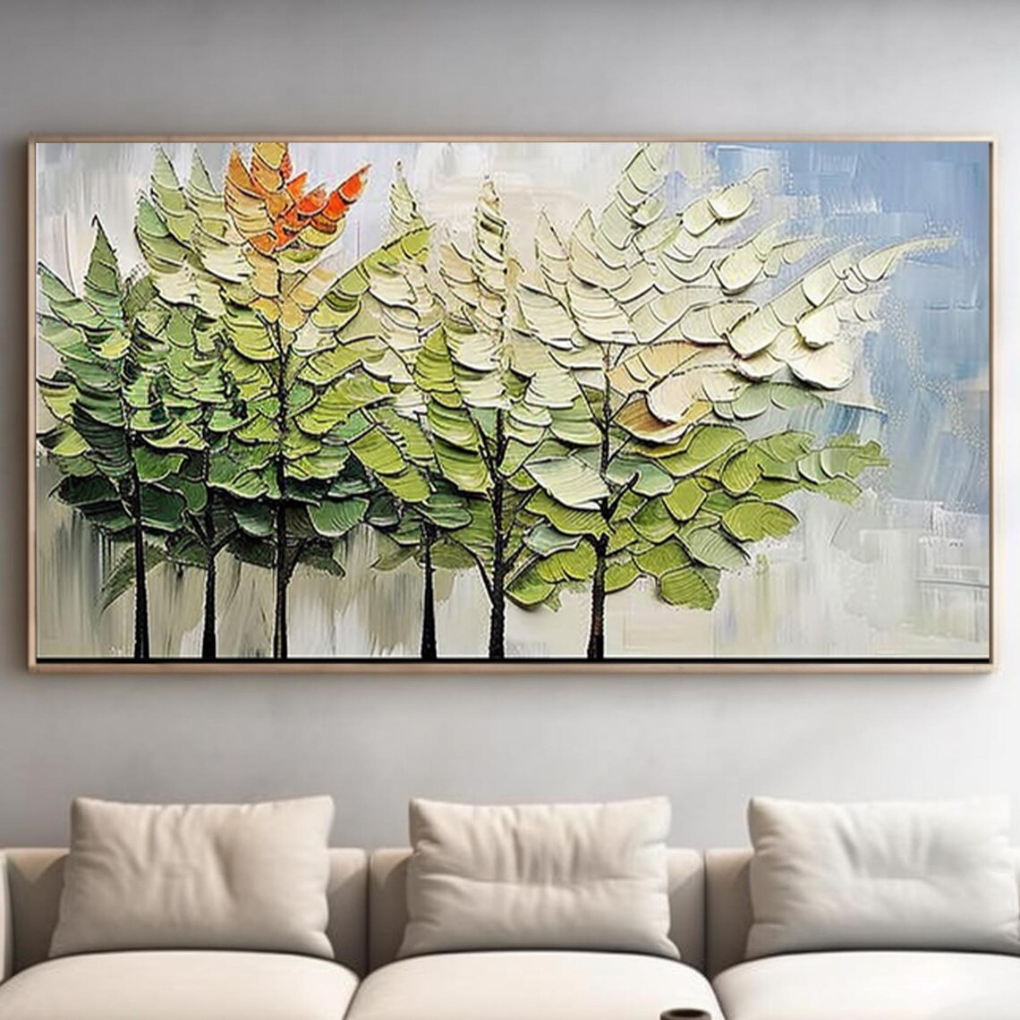 Large Original Texture Birch Tree Acrylic Painting Abstract Modern Texture Green Tree Painting Original Texture Poplar Tree Wall Decoration