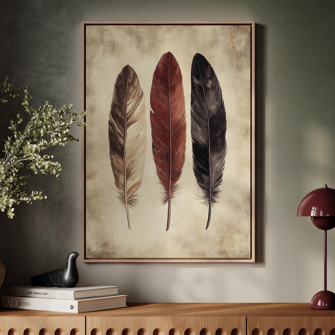 Rustic Feather Trio, Boho Inspired Art Print