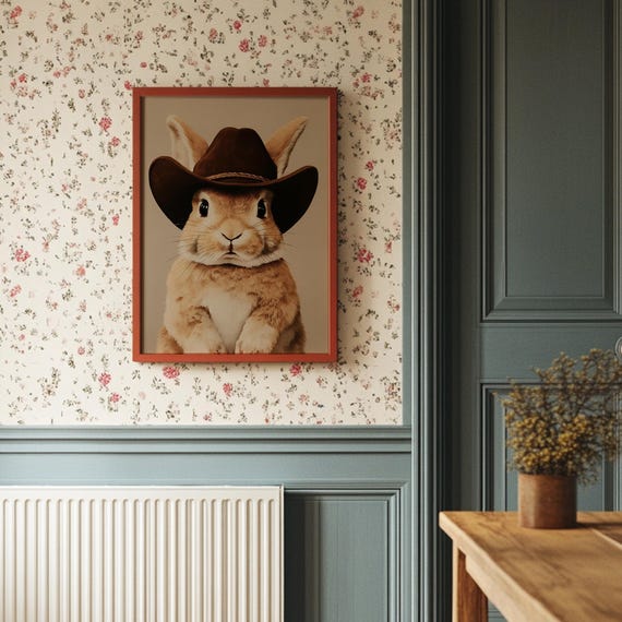 Cowboy Bunny In Western Hat Art Print