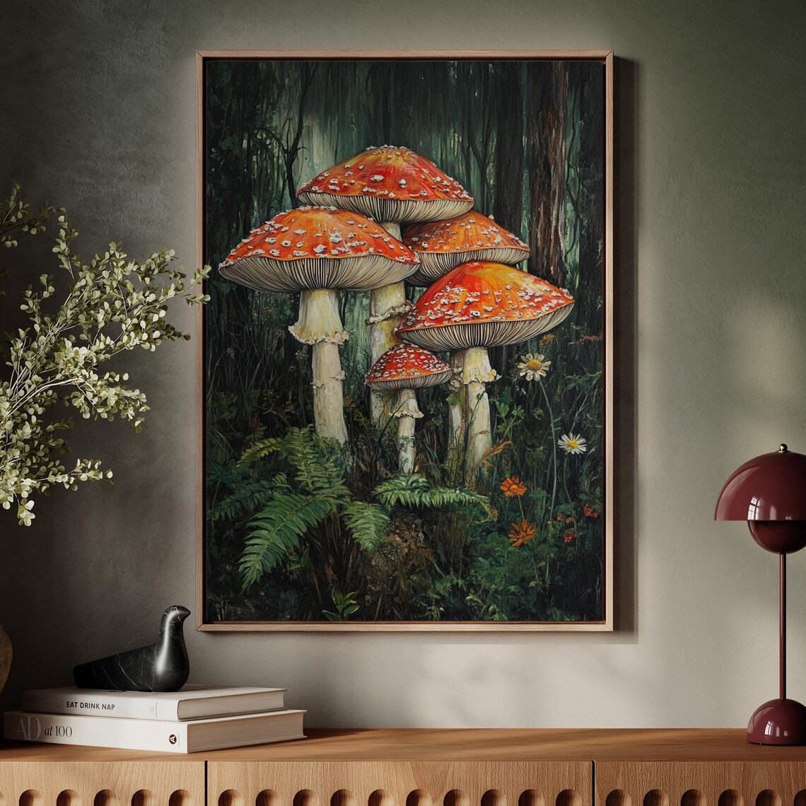 Amanita Mushrooms, Mystical Forest Nature Art