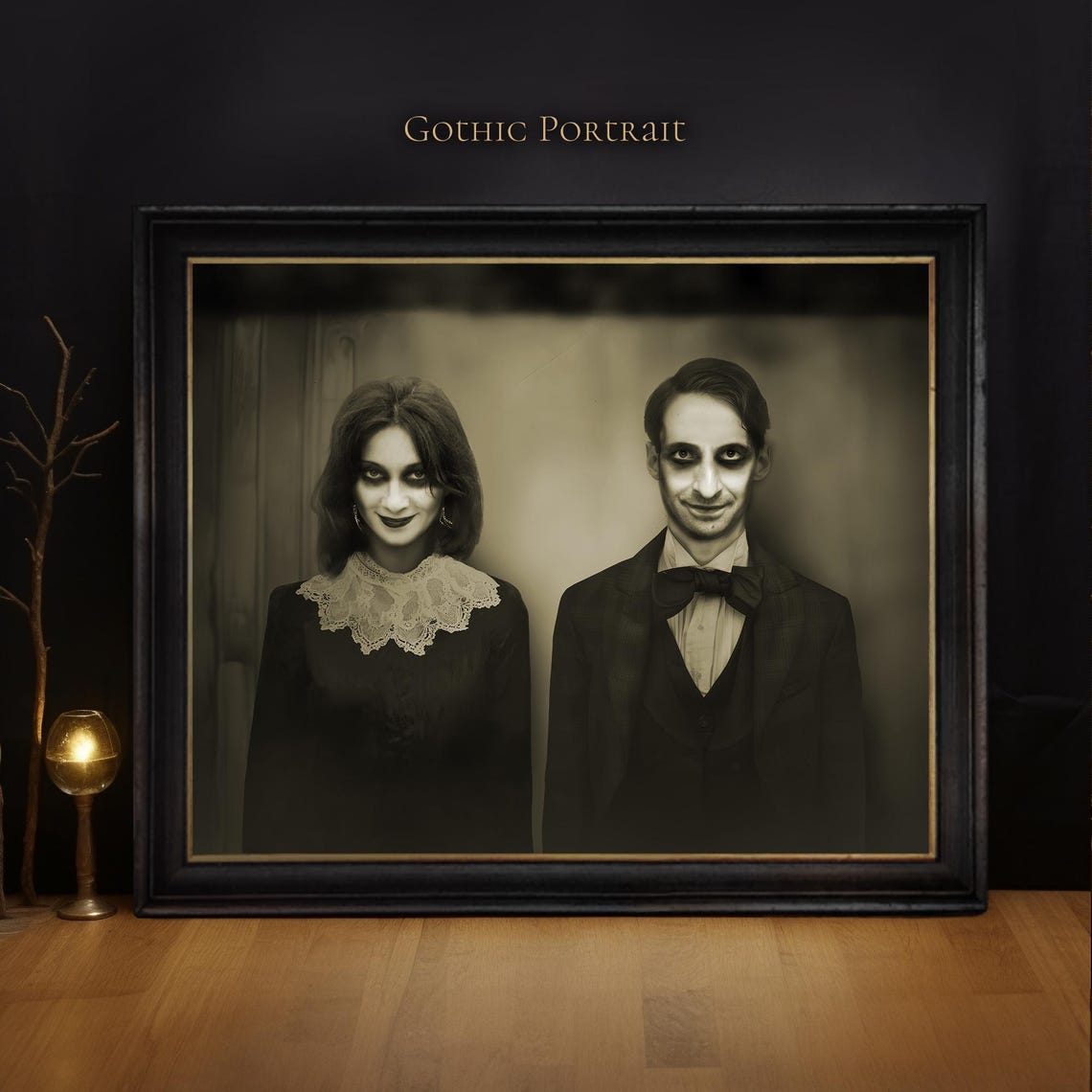 Skeleton Bride and Groom Spooky Graveyard Wedding Portrait Poster - Image 3