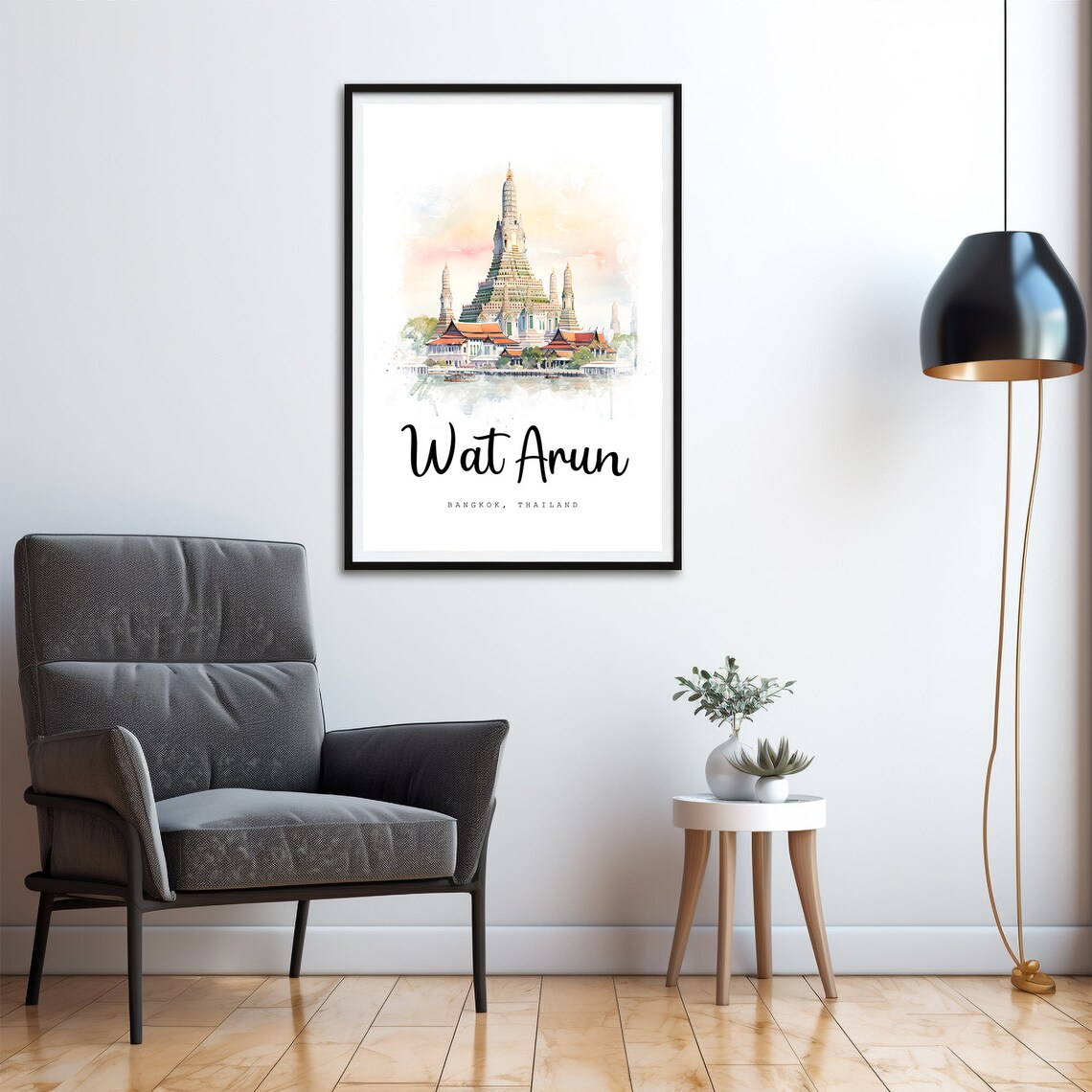 Wat Arun Bangkok Thailand Watercolor Travel Poster Temple Scene - Image 4
