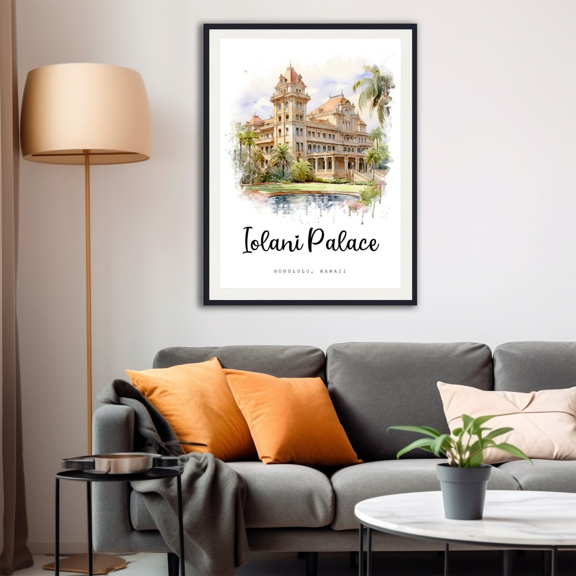 Iolani Palace Honolulu Hawaii Royal Landmark Watercolor Poster - Image 4