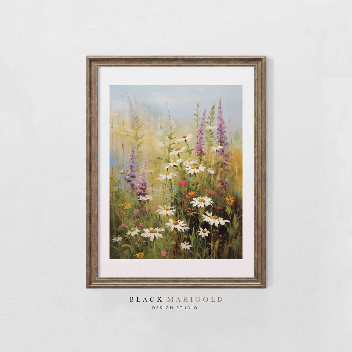 Spring Wildflower Meadow Daisies Lavender Vintage Oil Poster - Image 2