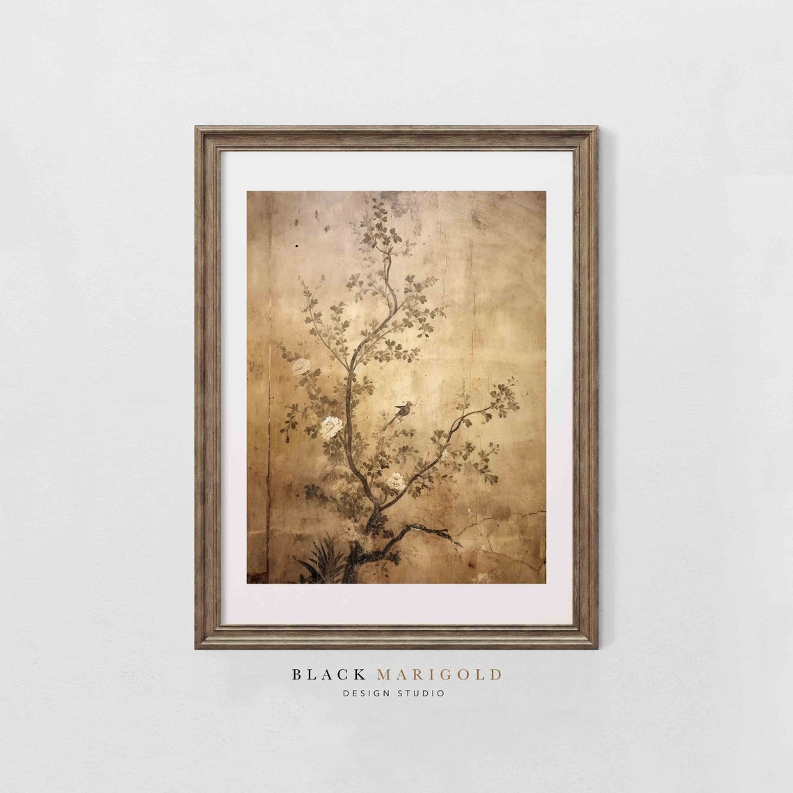 Chinoiserie Flowering Branch With Small Bird Antique Panel Poster