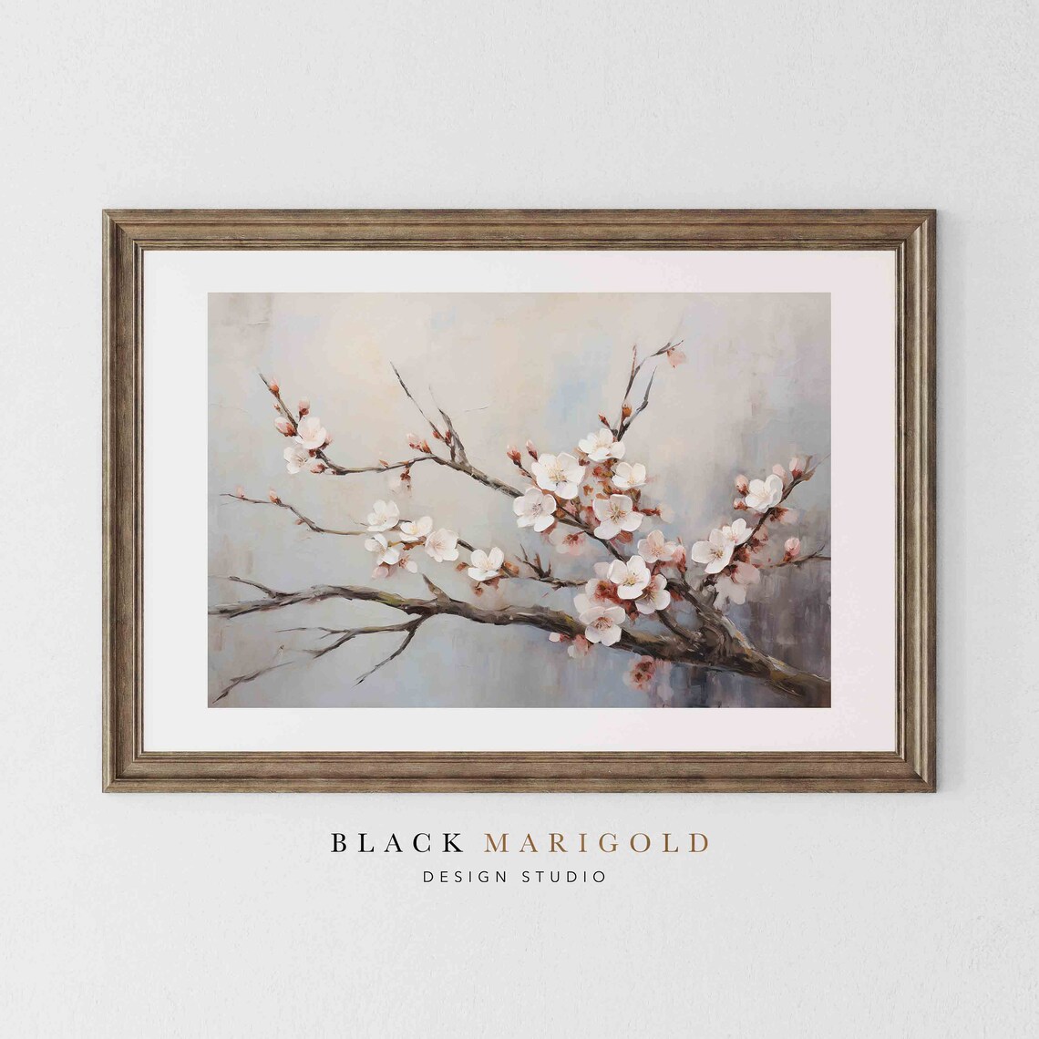Delicate Cherry Blossom Vintage Oil Painting Wall Art - Image 2