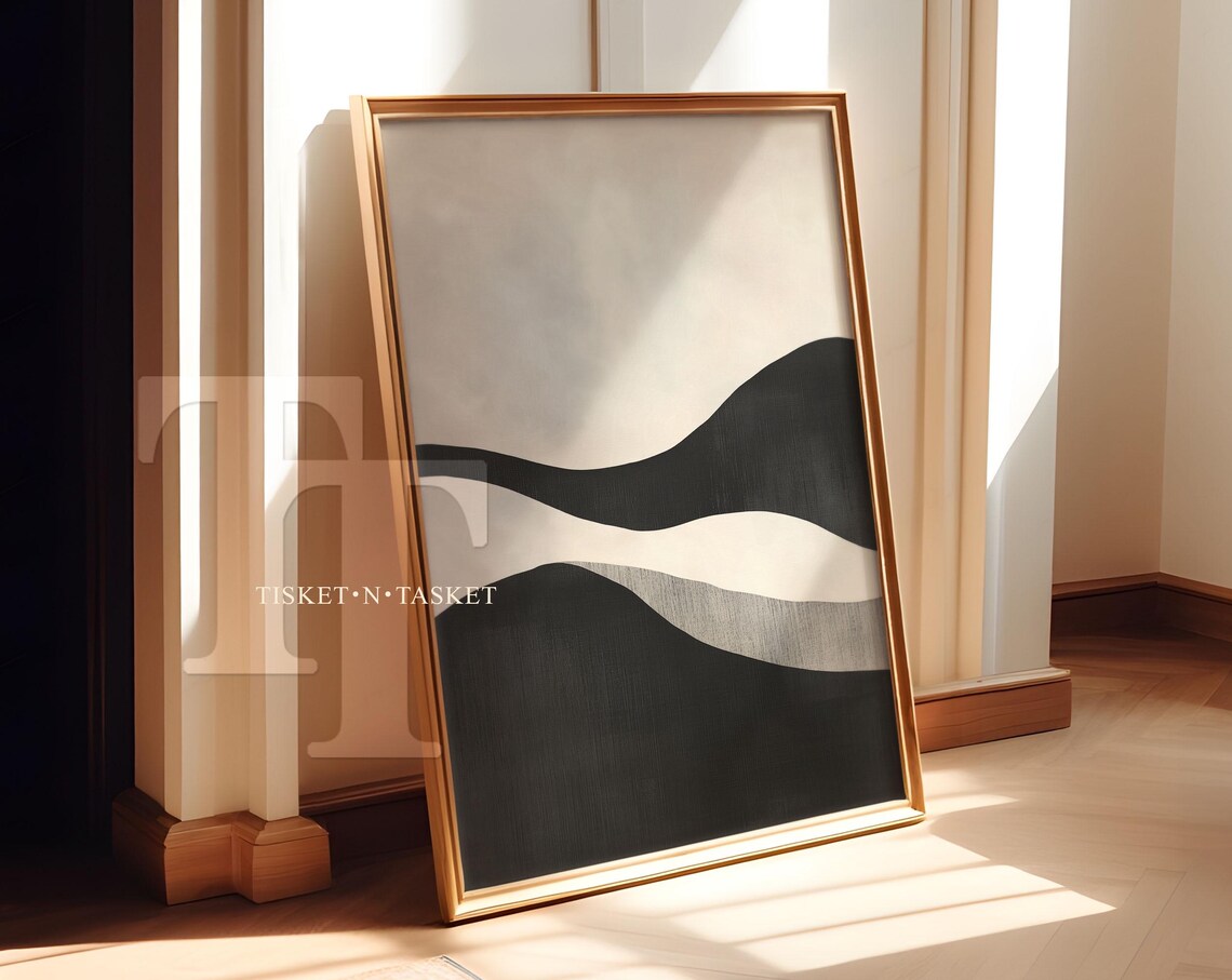 Black and White Abstract Flowing Hills Minimalist Modern Neutral Wall Art