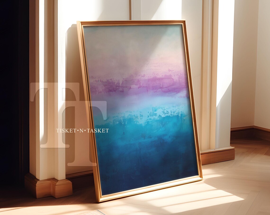 Purple Blue Abstract Ombre Painting Dreamy Coastal Gradient Wall Art
