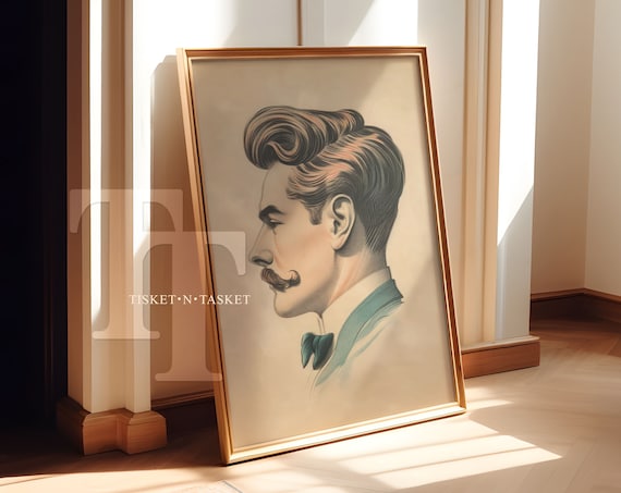 Vintage Gentleman Profile Portrait With Handlebar Mustache Art Poster