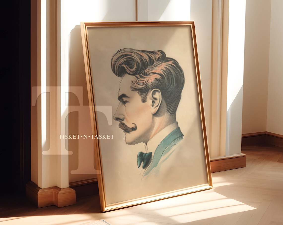 Vintage Gentleman Profile Portrait With Handlebar Mustache Art Poster