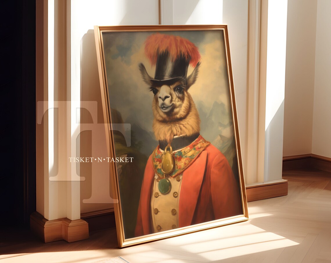 Red Jacket Alpaca Portrait, Wall Art Print