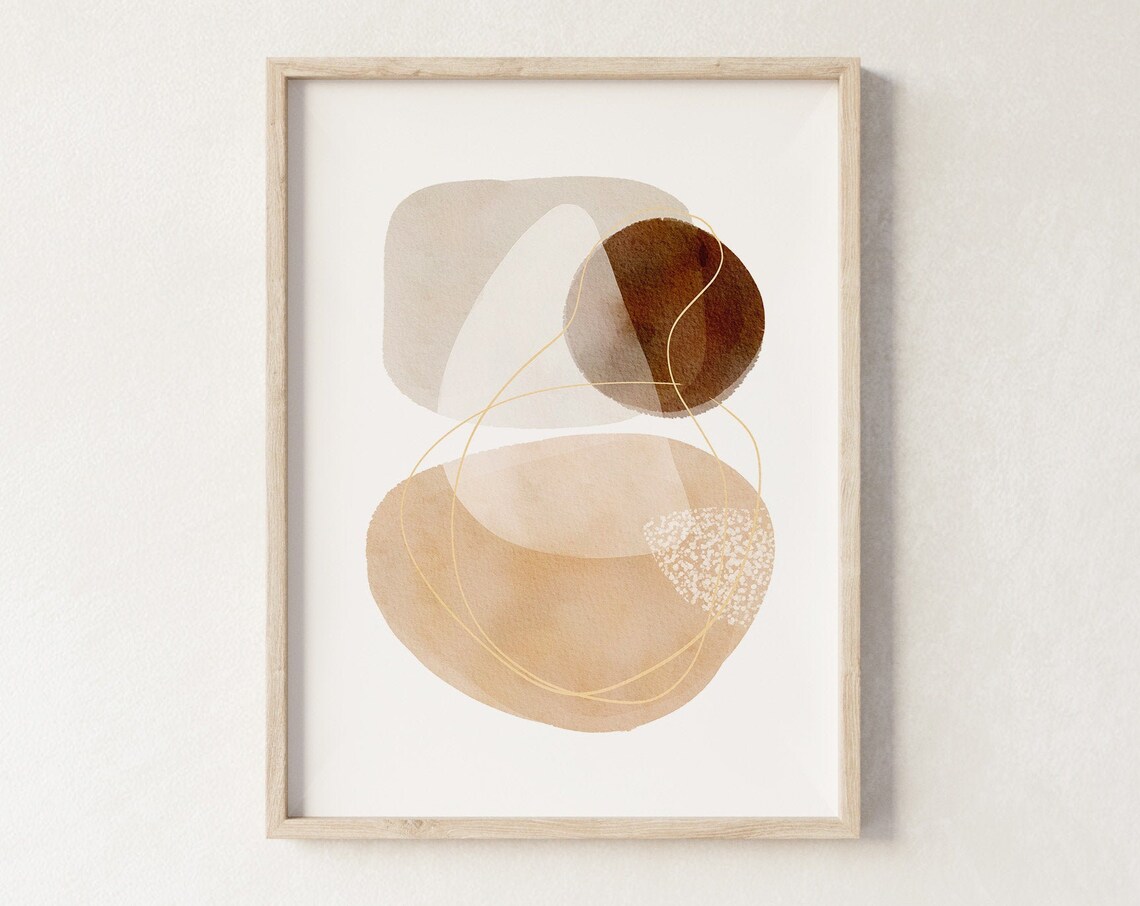 Brown Beige Watercolor Organic Shapes Gold Line Abstract Poster - Image 3