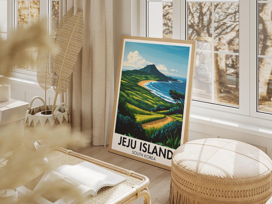 Jeju Island Travel Poster Jeju Painting Coastal And Nature South Korea Wall Decor Jeju Island Art Sunrise Peak Print - Image 4