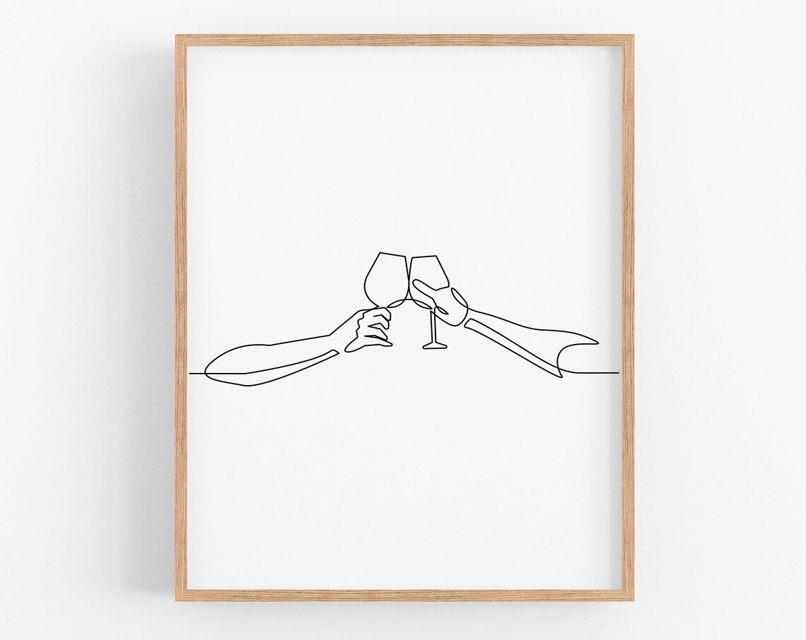 Cheers Wine Toast Continuous Line Drawing Minimalist Kitchen Poster - Image 4