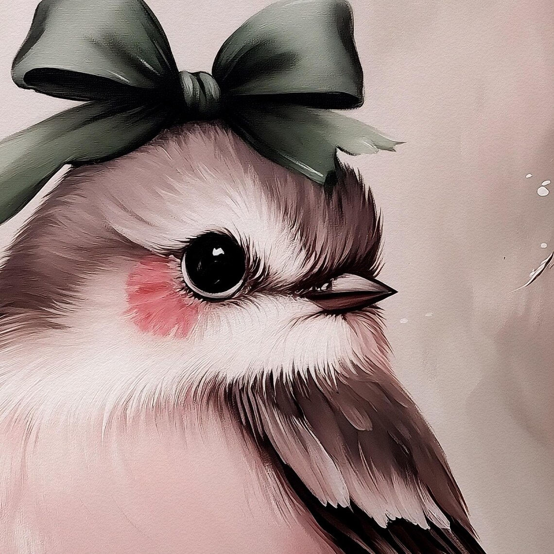 Adorable Round Bird Green Bow Pink Winter Songbird Portrait Poster - Image 2
