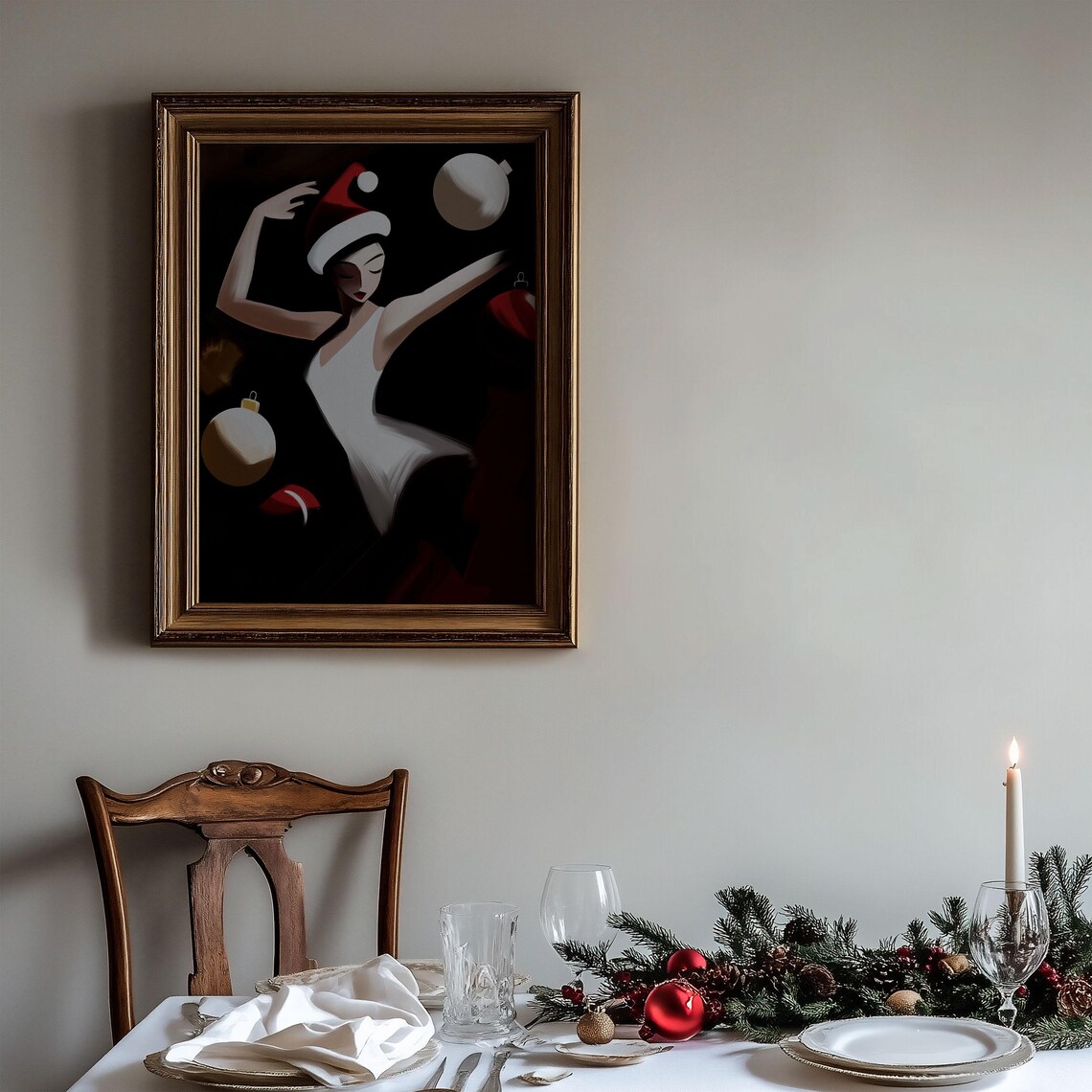 Moody Cubist Woman Face with Red Lips Dark Abstract Art Poster - Image 3