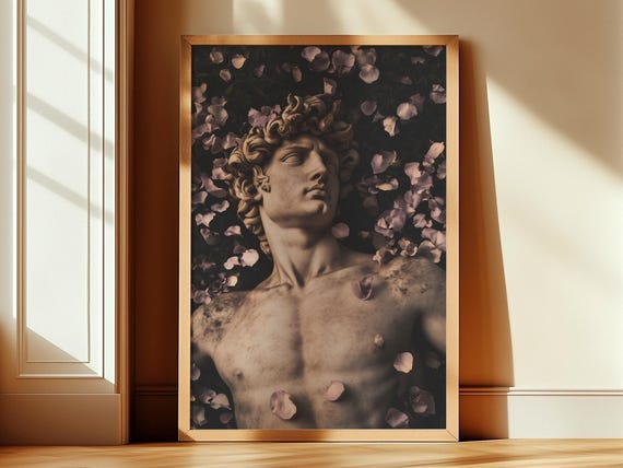 David Statue Art Print Dark Moody Pink Wall Decor Marble Stone Greek Sculpture Poster Large Size Artwork Bedroom Wall Art 215