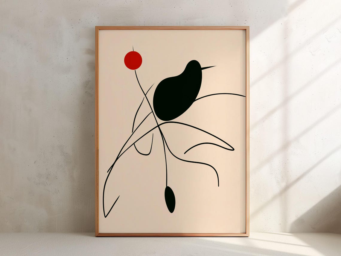 Abstract Bird Black Silhouette Red Dot Minimalist Art Poster