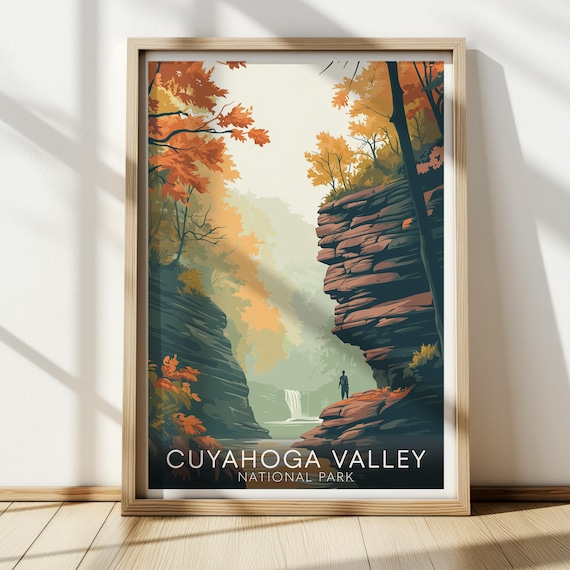 Cuyahoga Valley National Park Waterfall Cliffs Fall Foliage Travel Poster