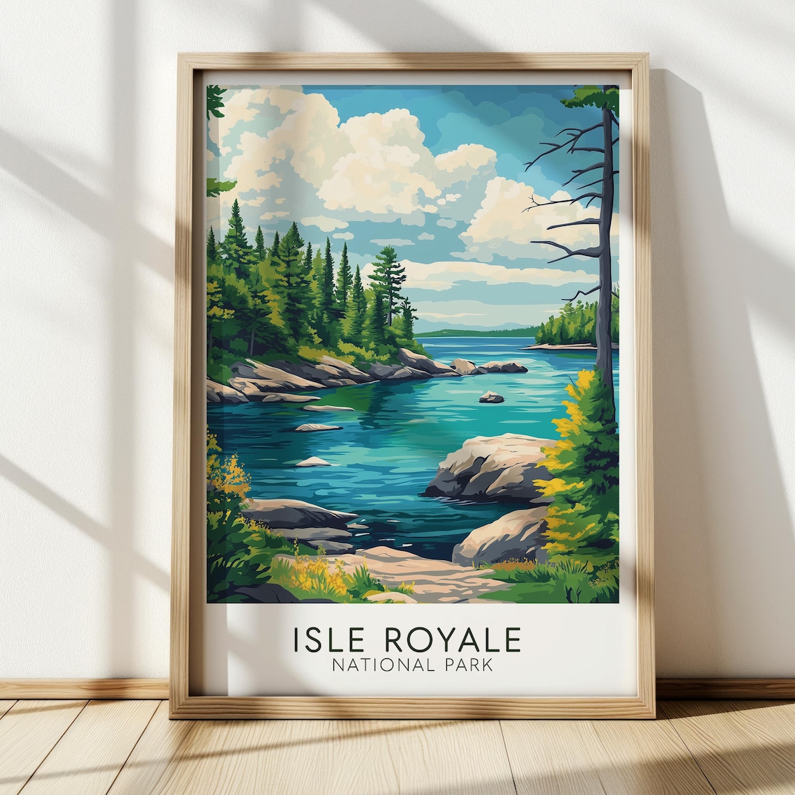 Isle Royale National Park Shoreline Pines Vintage Style Travel Poster