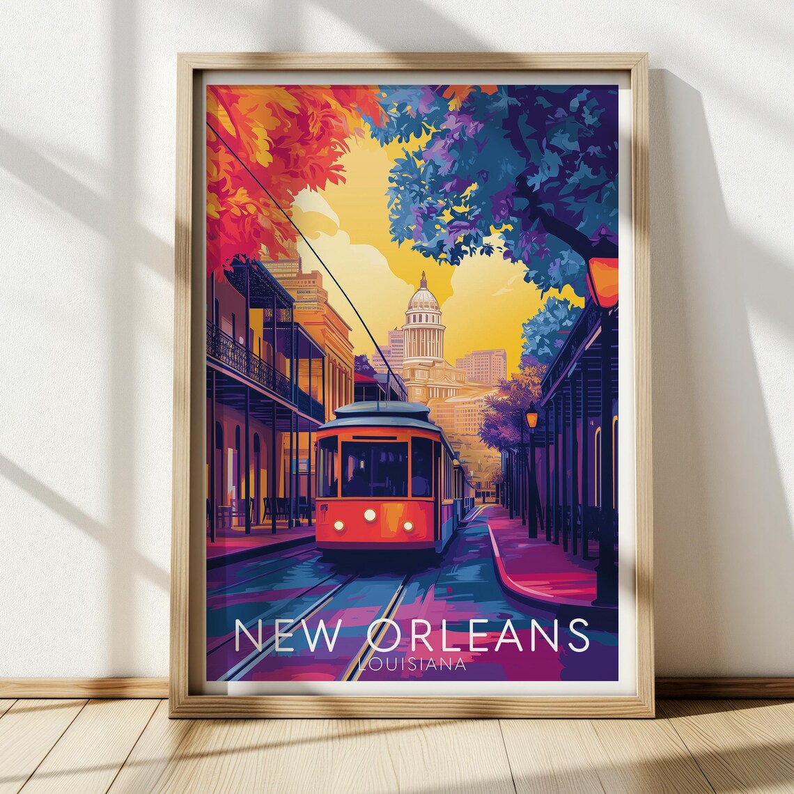 New Orleans Louisiana Streetcar Colorful Canal Street Travel Poster