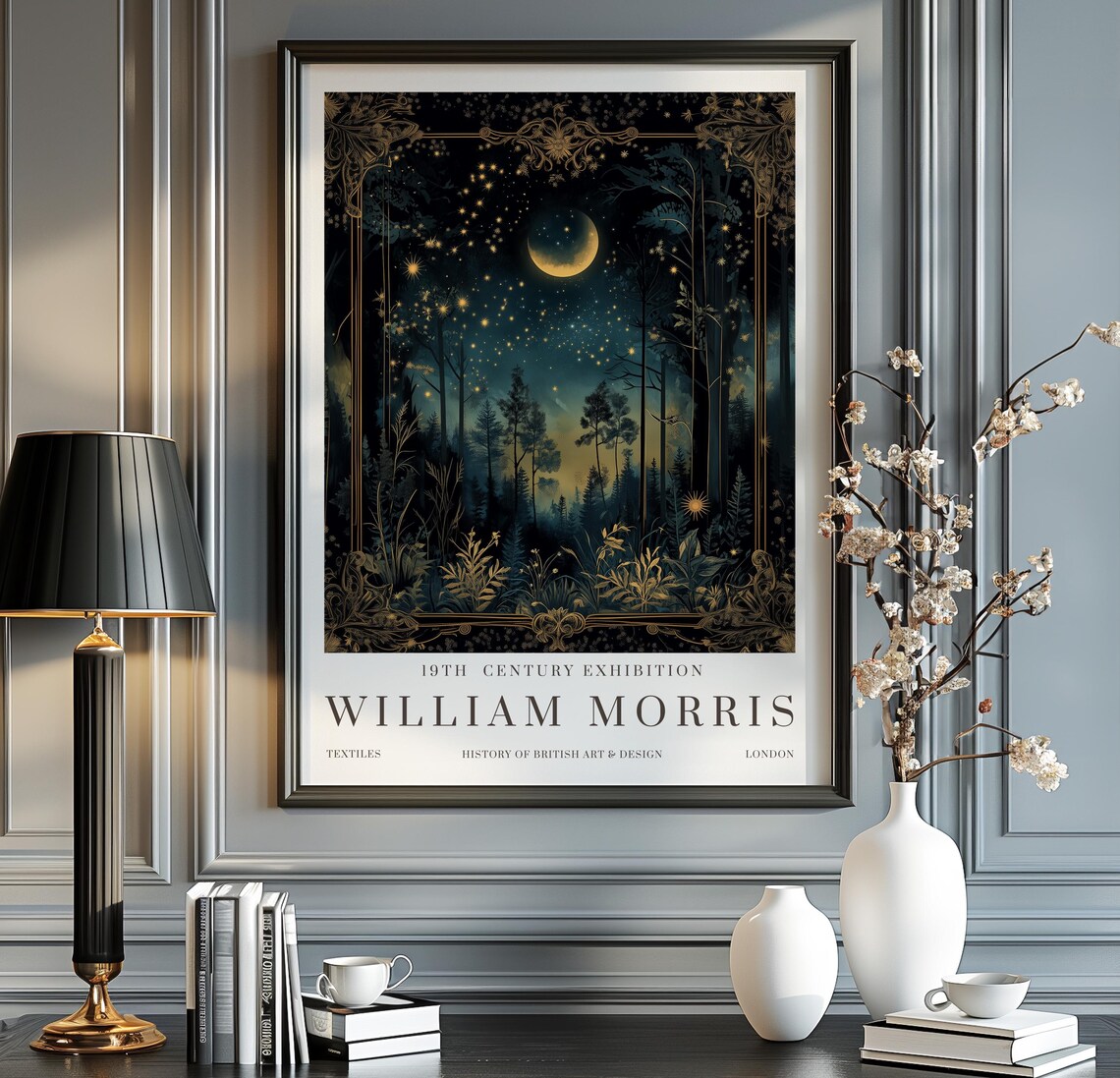 William Morris Moon Stars Vintage Exhibition Poster