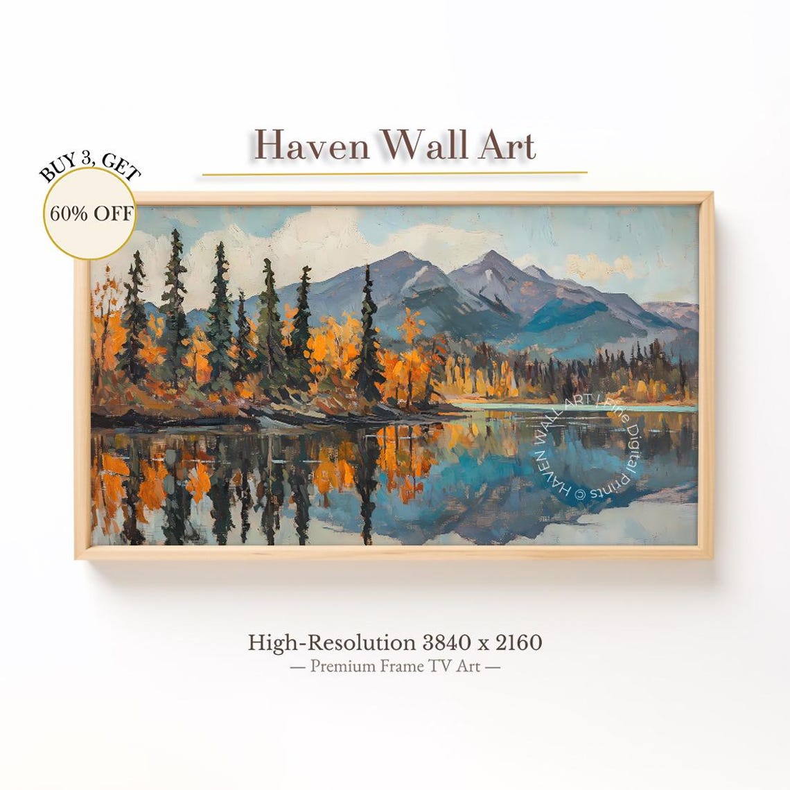 Bold Autumn Forest Mountain Lake High Contrast Fall Oil Poster