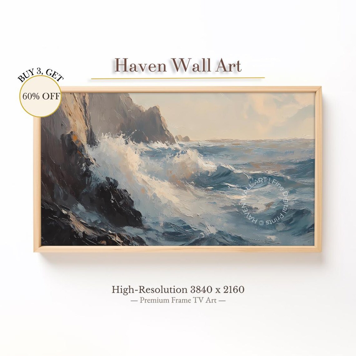 Stormy Ocean Waves Rocky Coastal Cliff Moody Seascape Poster