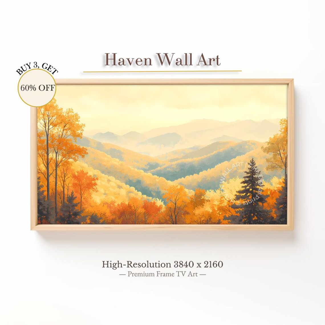 Golden Autumn Ridges Layered Mountain Landscape Painting Poster
