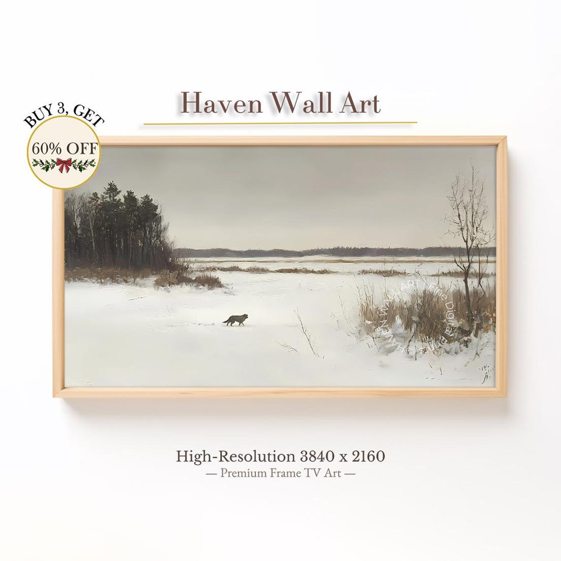 Winter Wilderness Lone Wolf Frame TV Snowy Plains Trek Wall Art