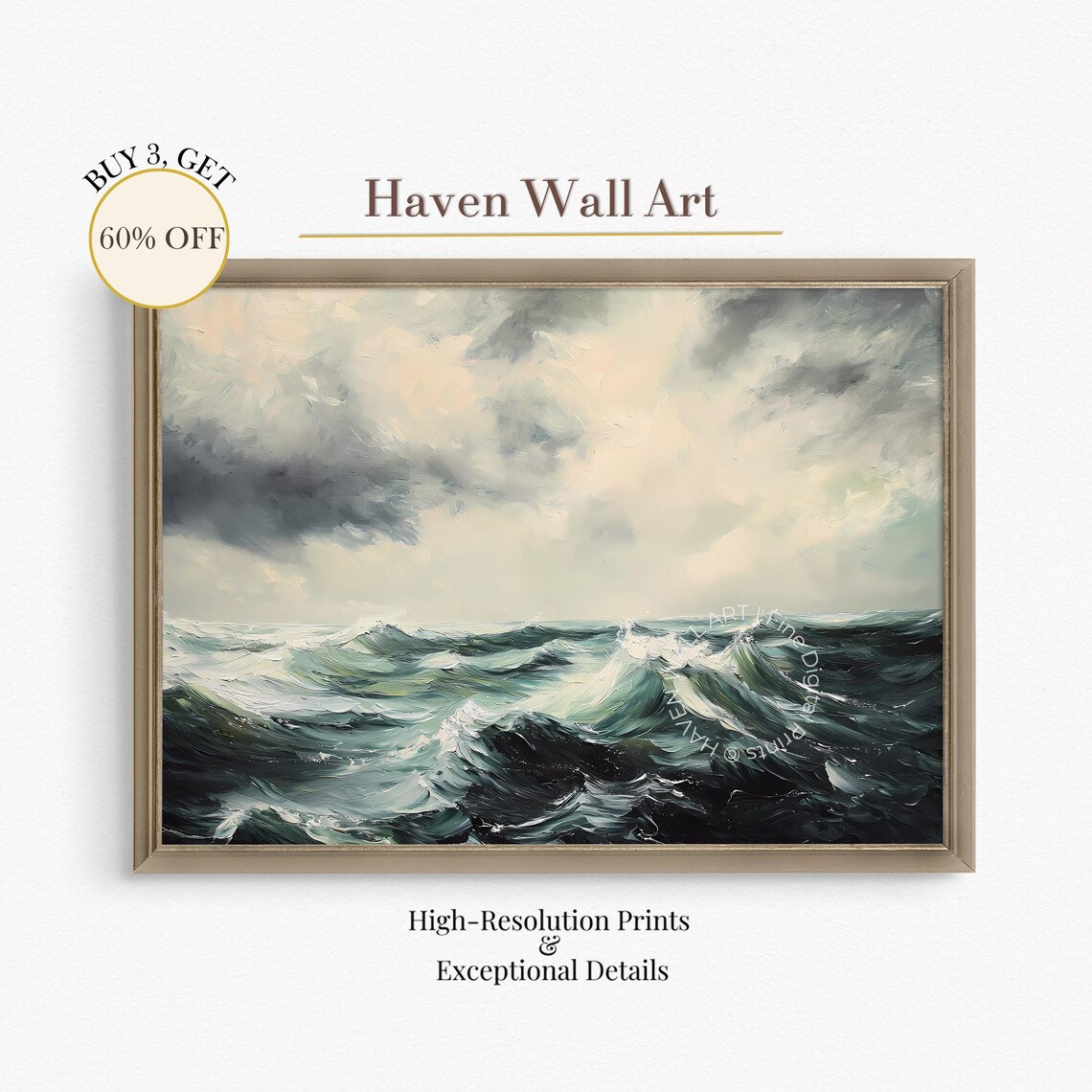 Stormy Ocean Swells Dark Moody Wave Seascape Oil Painting Poster