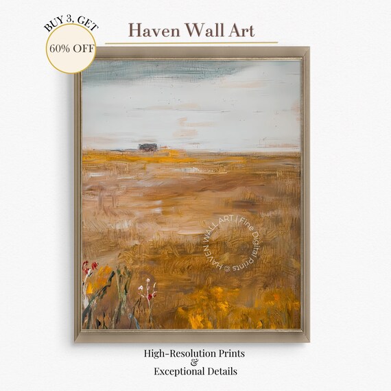Golden Wheat Field Distant Barn Abstract Landscape Art Poster