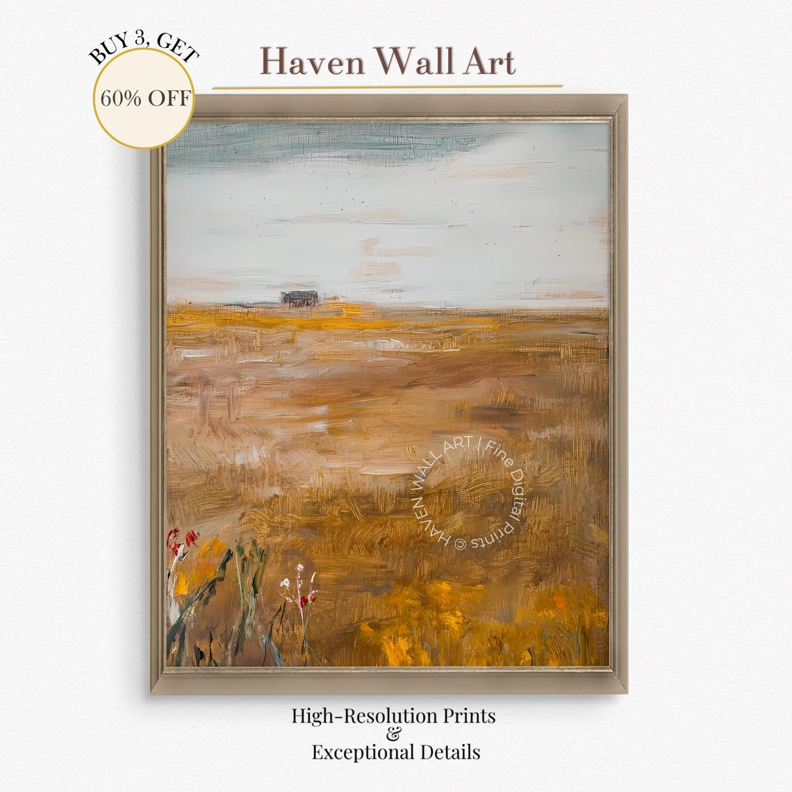 Golden Wheat Field Distant Barn Abstract Landscape Art Poster